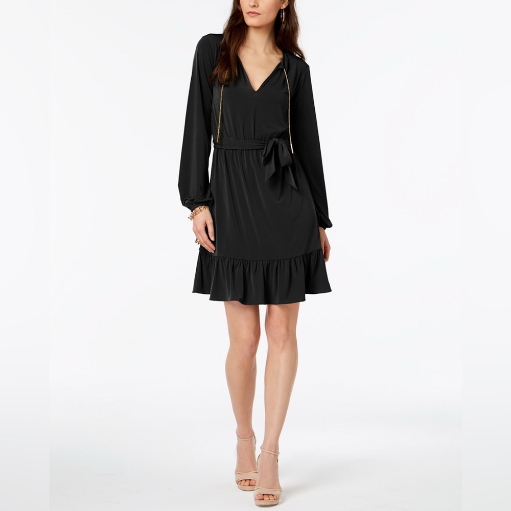 Michael Kors Black chain-neck Long Sleeve Dress